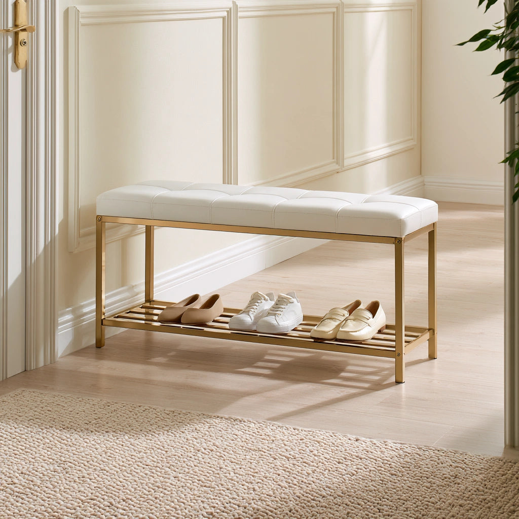 Schuhbank mit Stauraum, aus Metall, Farbe: gold